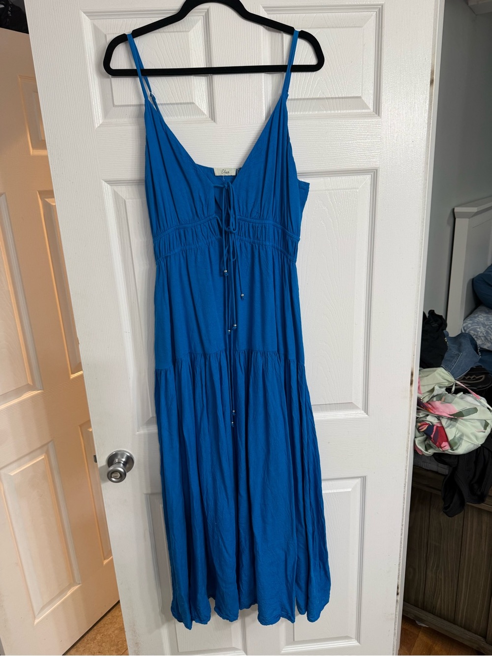 Blue Sleeveless Tie-Front Maxi Dress